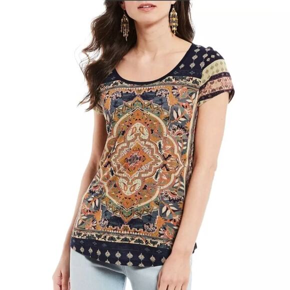 NWT Lucky Brand Women's Persian Carpet Print Tee Cotton Blend T-Shirt - Picture 1 of 6
